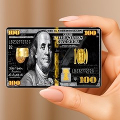 $100 dollar Gold Debit Credit Card Vinyl Sticker Decal Money Bank Cash Cover