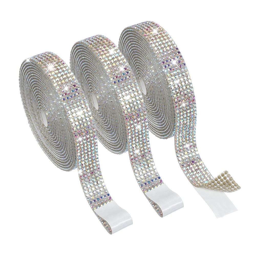 3 Rolls 6.6 Yards 0.5 Inch Crystal Rhinestones Ribbon for Crafts AB Color