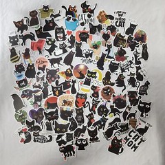 Cartoon Cat Stickers Black Kitty Die Cut Vinyl Decals Scrapbook Journal 100 Pc
