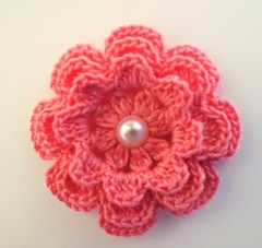 Crochet Flower Layered w/pearl Appique Cardmaking Crafts Scrapbook 6Pc Pink Red