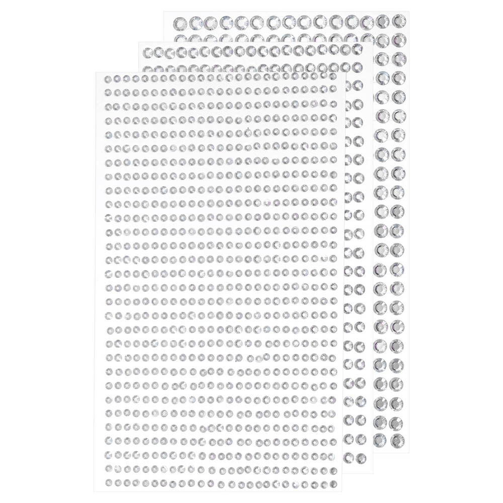 1532Pcs 3 Sheets Rhinestone Stickers 3/4/5 mm Self Adhesive Gems Glitter Silver