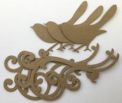 (3) *BIRD on SCROLL* Flourish Elegant Birds – Bare Chipboard Die Cuts – 5″