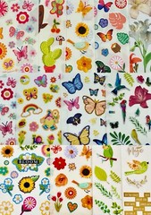 199+ Stickers themed Birds Spring meadow plants insects sunshine rainbow bloom