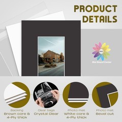 Mat Board Center, Pack of 5 Bevel Cut 8×10 Black Mat for 4×6 Photo with White…