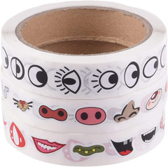 3 Rolls 3000Pcs Colorful Eye Nose Mouth Cute Self Adhesive Stickers Cartoon DIY