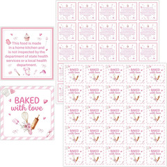 Cottage Food Law Labels Stickers – 1000 Count Baked with Love Adhesive Square De