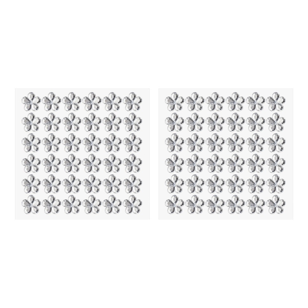 2 Sheet/72Pcs Flower Self-Adhesive Rhinestone Sticker White