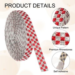 3 Yard Rhinestone Ribbon, 4mm x 4mm Crystal Rhinestone Strips, Red
