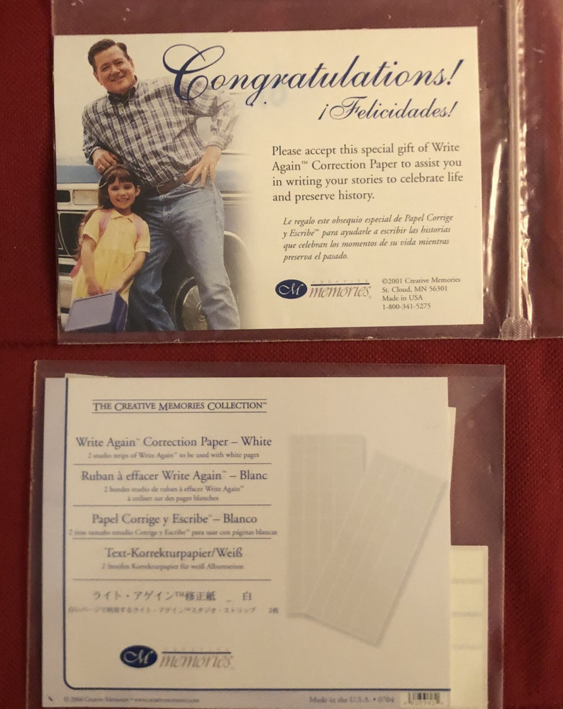 Creative Memories WRITE AGAIN CORRECTION PAPER – WHITE or NATURAL 2 sheets READ