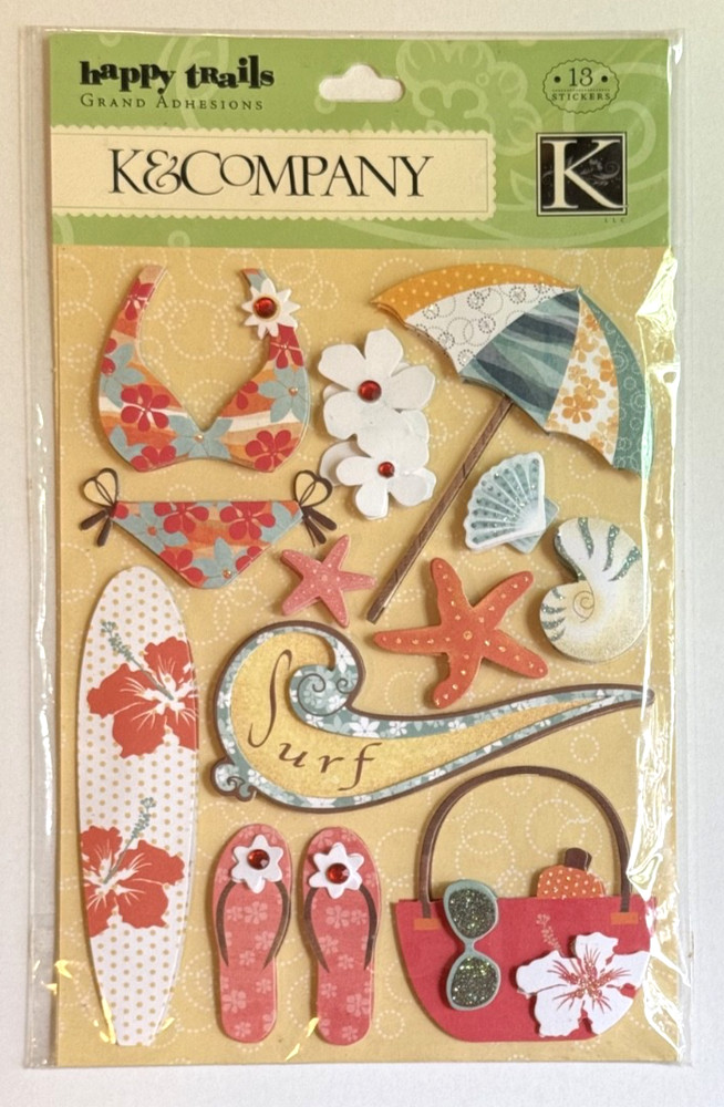 K&Company Grand Adhesions ~ Happy Trails Swim & Surf w/Glitter Accents