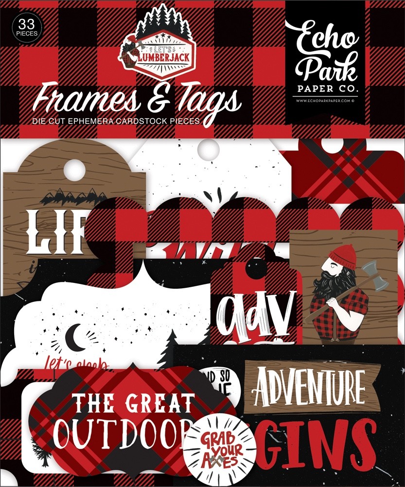 1 Pack of Echo Park Paper LET’S LUMBERJACK Frames & Tags Ephemera Die-Cut Pieces