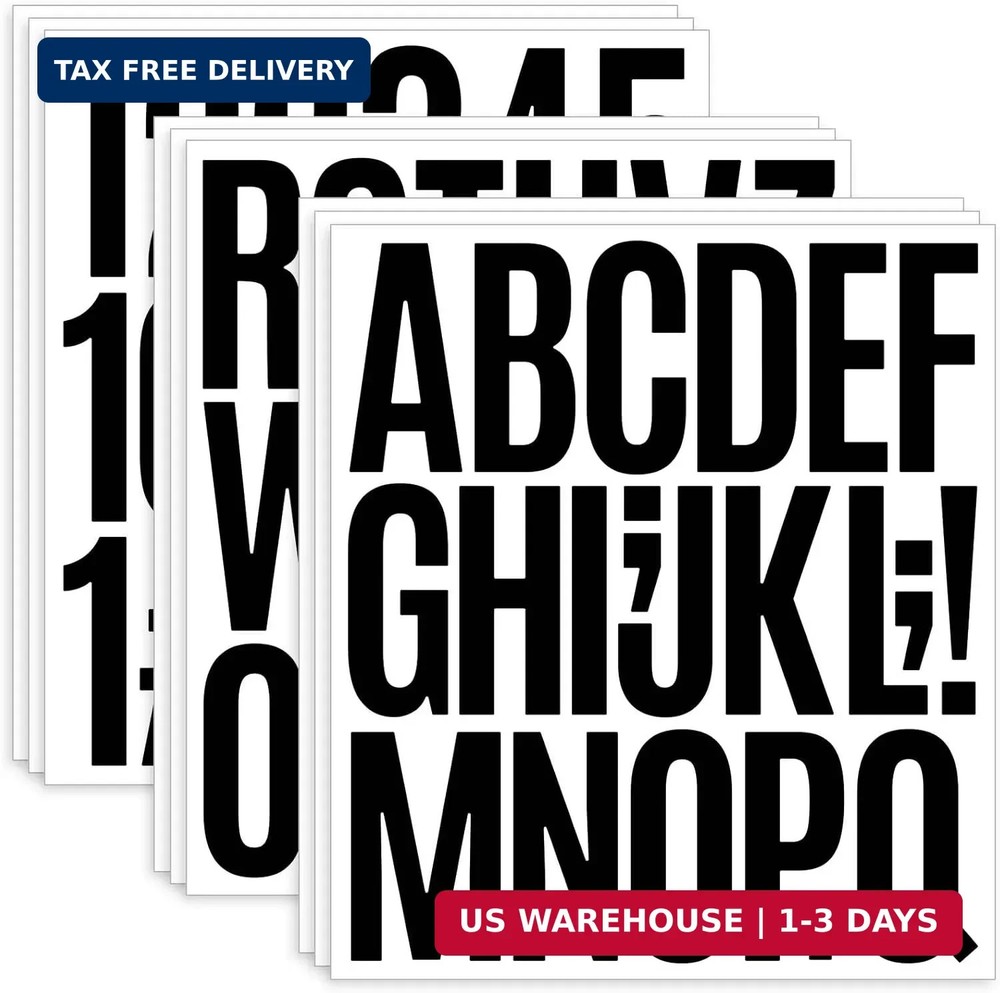 9 Sheet Large Letter Stickers – 3 Inch Black Vinyl Self Adhesive Alphabet Number