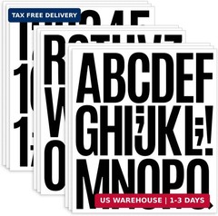 9 Sheet Large Letter Stickers – 3 Inch Black Vinyl Self Adhesive Alphabet Number