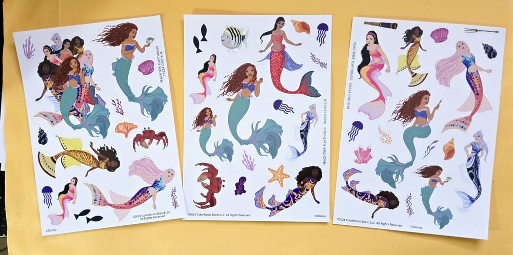 Disney The Little Mermaid Sticker Sheet Lot Of 3