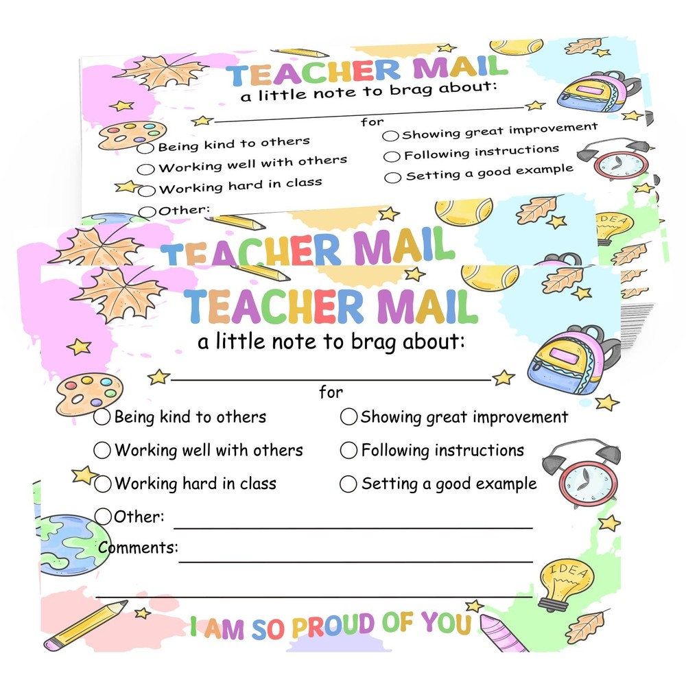 50PCS Teacher Mail Notices, Parents, Classroom Supplies, Positive Note Cards