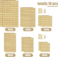 18 Sheets of Elegant Gold Self-Adhesive Letter & Number Stickers for Crafts