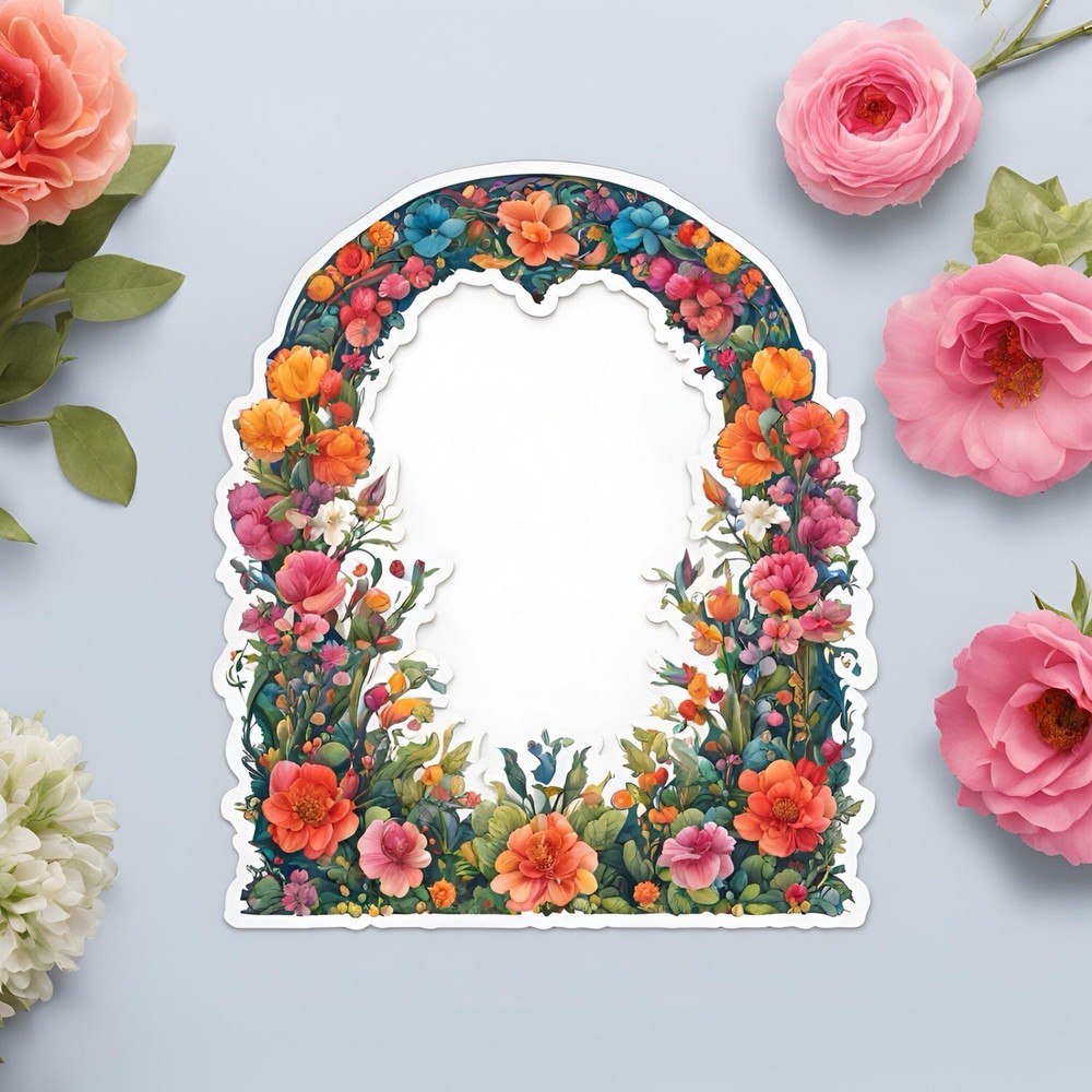 3×1.5” Colourful Floral Archway AMAZING STICKER! Scrap Booking Card Making