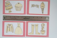 Claudine Hellmuth Laser Wood Die Cut Set Embellishments w/Rub On Transfers OOP