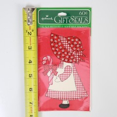 Hallmark Christmas Gift Seals NIP Girl Bonnet Red Plaid Candy Cane Holiday Vtg