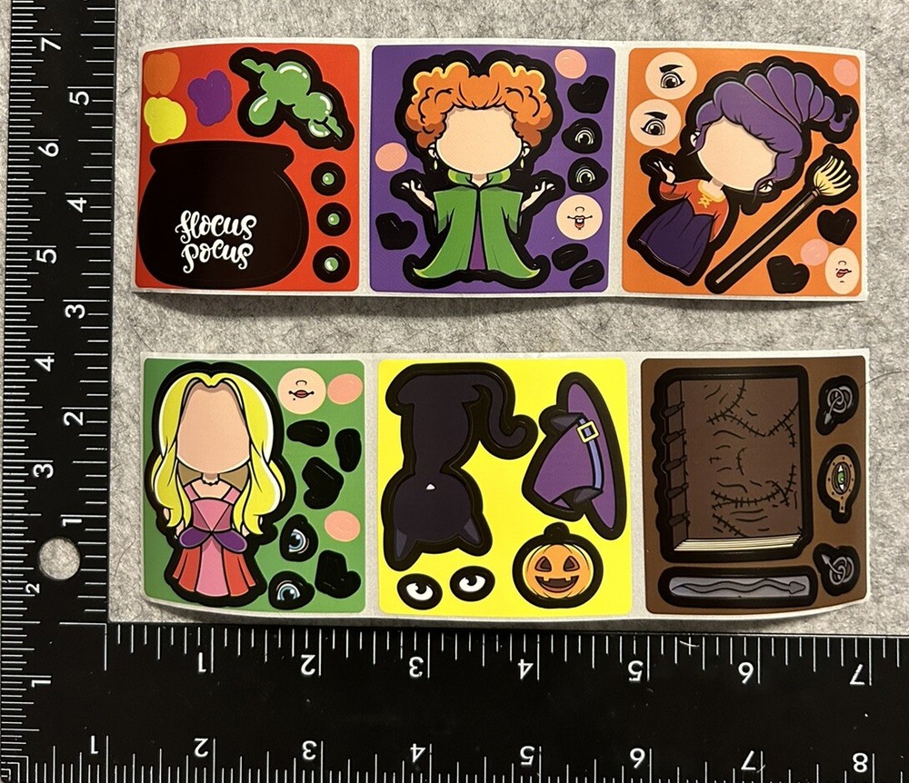 Lot of 6 Hocus Pocus Mini Sheet Stickers Off A Roll Paper Doll