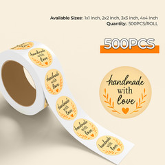 StickerJet Handmade with Love Sticker – Round Labels, 500 Count Stickers