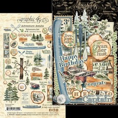Graphic45 ADVENTURE AWAITS (66pc) DIE-CUT EPHEMERA ASSORTMENT scrapbooking
