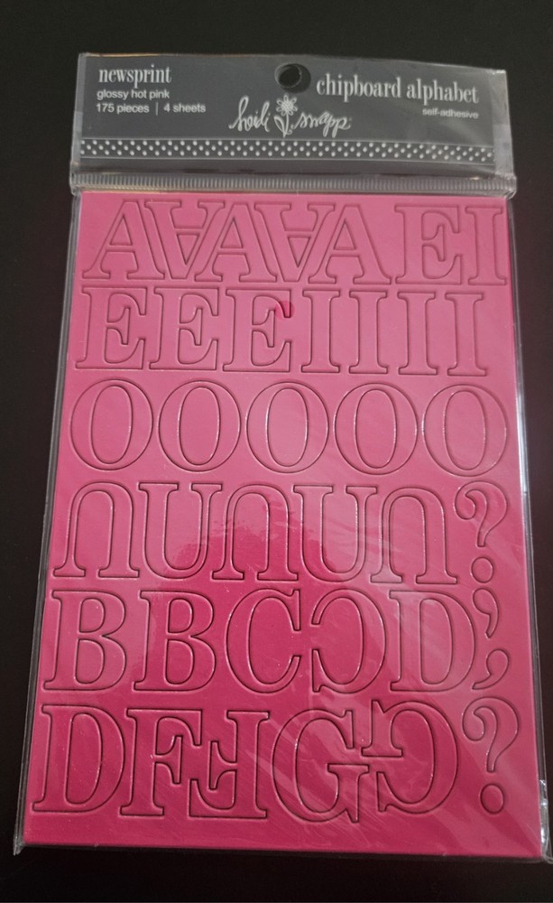 Chipboard Alphabet-Newsprint-Glossy Hot Pink-175 pcs- 4 sheets by Heidi Swapp