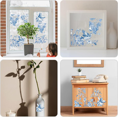 Vintage Rub on Transfers for Crafts – 4 Sheets Large Blue Flower Furniture Trans