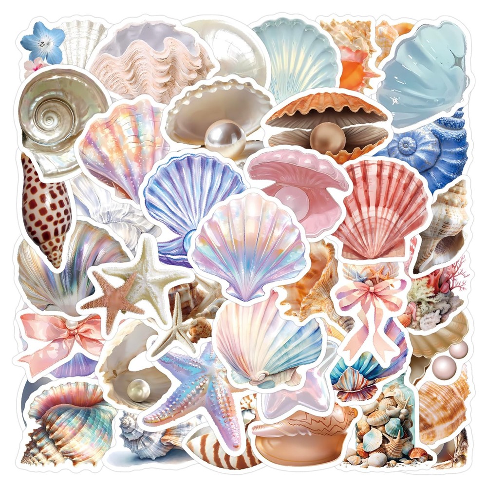 60PCS Sea Shell Stickers Aesthetic PET Transparent Conch Sticker Clamshell Pe…