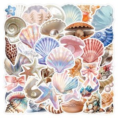 60PCS Sea Shell Stickers Aesthetic PET Transparent Conch Sticker Clamshell Pe…