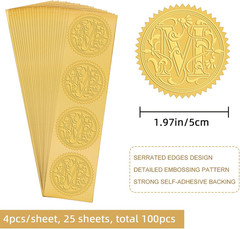 2 Inch Envelope Seals Stickers Letter M 100pcs Embossed Foil Seals Adhesive G…