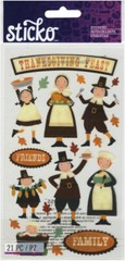 Sticko Thanksgiving Fun Sticker 21 pc Fall Pilgrim Feast Family Leaves