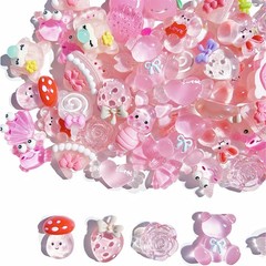 Bulk 60pcs Resin Flat Backs, Cute Scrapbook Embellishments, Pink