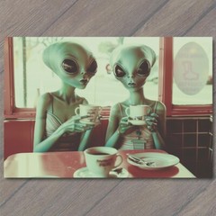 STICKER Alien Casual Cafe Sitting Normal Everyday Mundane Restaurant Strange