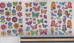 Sparkle Stickers Embossed/Foil,3 Sheets/1 of Flowers,of Butterflies,Mermaids