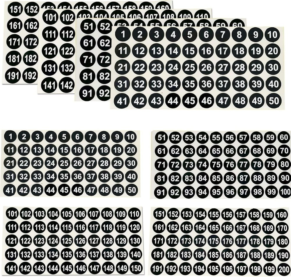 12 Sheets 1 to 200 Vinyl Number Stickers Consecutive Number Stickers 3 Sets 1 In