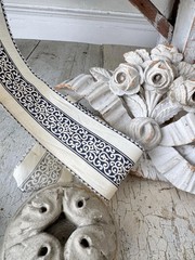 1.85 yrds ( 3.7 avail) Printed Cotton Trim Antique c 1900 French Textile Border