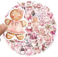 50 PACK PINK CHRISTMAS Retro VTG Y2K Nostalgia Festive Scenes Sticker Lot 50PCS