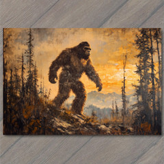 STICKER Bigfoot Walking at Sunset Majestic Forest Scene Mythical Creature Yet