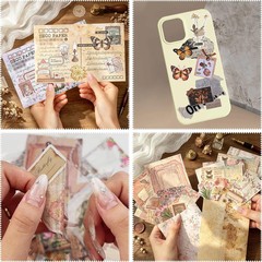 200Pcs Vintage Scrapbook Paper Sticker Kit, Nature Flowrs Scrapbooking Decals fo