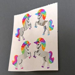 Vintage 1986 Sandylion foil shiny Unicorn Stickers Rearing Rainbow Mylar Mod