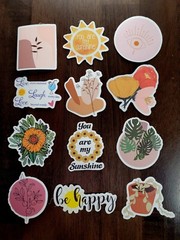 STICKERS x 12 Positive Affirmation Happy You are My Sunshine Palm Flowers 23Y2