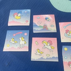 Vintage 80s Sanrio Stickers, Little Twin Stars 6 Pages From Booklet, Unicorns
