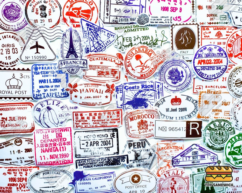50 pcs «Arrival Stamps» Sticker Pack Passport Luggage Travel Transparent Decals