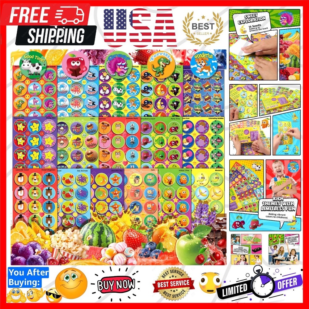 Smelly Stickers Scratch and Sniff for Kids, Scented Stickers 48 Sheets 746 PC…