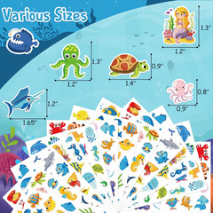 48 Sheets Ocean Stickers for Kids, 1040 Pcs Waterproof under the Sea Fish Animal