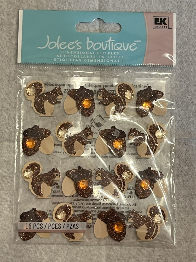 VINTAGE-Jolee’s Boutique EK Stickers -New -Glitter Squirrels & Acorns