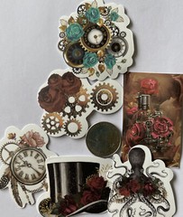 VICTORIAN ASSORTMENT Stickers(6pc)Steampunk•Skull •Roses•Clock•Flowers•Gears•