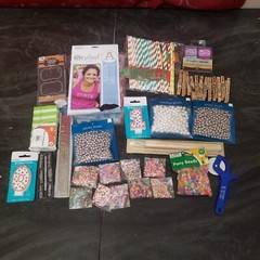 HUGE Crafting Lot Stickers Beads Straws Clothespins Pearls Candles Rulers Crafts