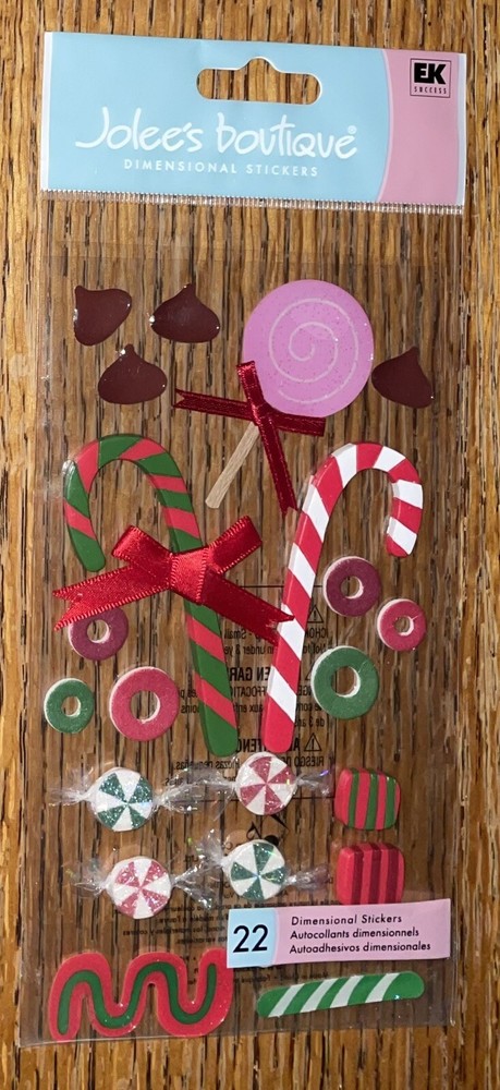 RARE Jolees HOLIDAY CANDY Cane CHRISTMAS Peppermint Rings Lollipops 3D Stickers